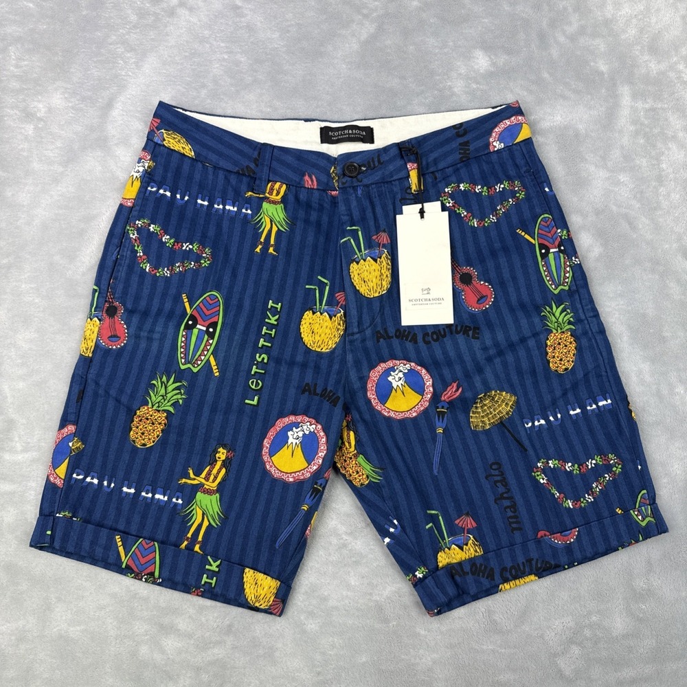 Scotch & Soda Chino Shorts Men's Sz 30 NWT Tropical Navy Blue Cotton